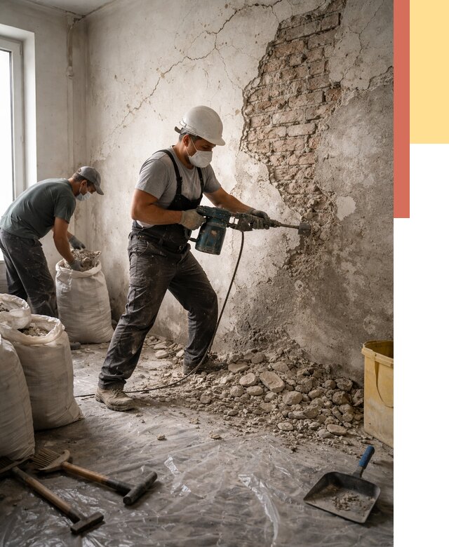 Демонтаж штукатурки со стен в Люберцах от 7575 руб/м² — быстро и недорого | ОТДЕЛОЧНИК-Люб