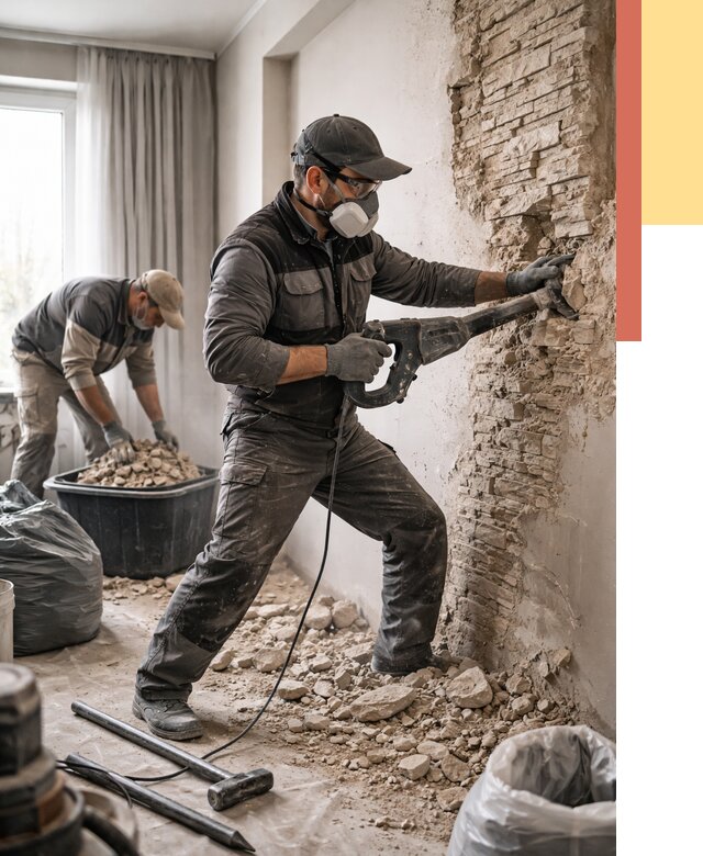 Демонтаж декоративного камня в Люберцах от 1526 руб/м² — быстро и недорого | ОТДЕЛОЧНИК-Люб