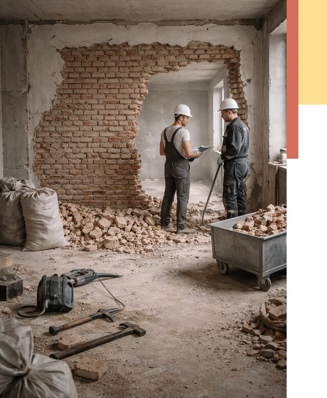 Демонтаж кирпичных стен в Люберцах от 4419 руб. — быстро, недорого, под ключ | ОТДЕЛОЧНИК-Люб