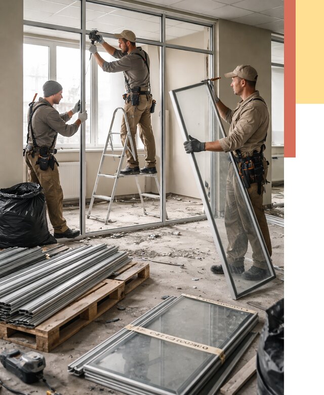 Демонтаж алюминиевых перегородок в Люберцах от 4419 руб. — быстро и недорого | ОТДЕЛОЧНИК-Люб