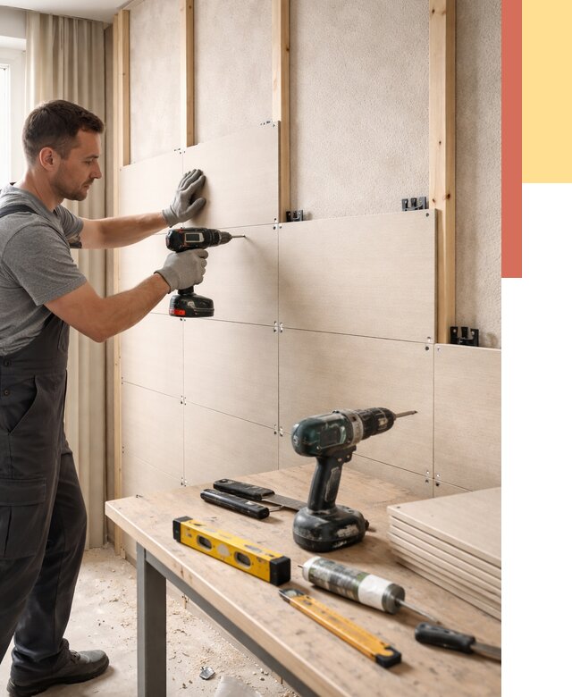 Монтаж МДФ панелей на стены в Люберцах от 1315 руб. под ключ | ОТДЕЛОЧНИК-Люб