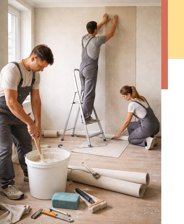 Оклейка стен обоями в Люберцах от 3682 руб/м2 — быстро и недорого | ОТДЕЛОЧНИК-Люб