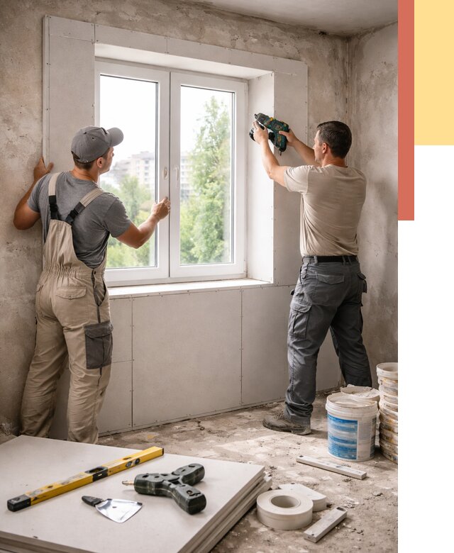 Монтаж откосов из гипсокартона в Люберцах от 4734 руб. под ключ | ОТДЕЛОЧНИК-Люб