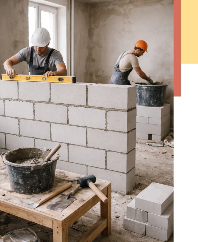 Кладка перегородок из газобетона в Люберцах от 3367 руб. под ключ | ОТДЕЛОЧНИК-Люб