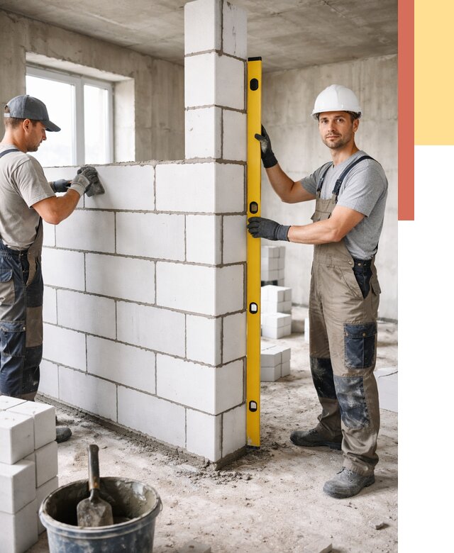 Кладка перегородок из пеноблока в Люберцах от 1894 руб. под ключ | ОТДЕЛОЧНИК-Люб