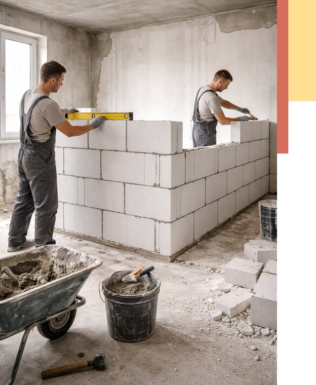 Кладка перегородок из ПГП в Люберцах от 2630 руб./м2 — монтаж и возведение под ключ | ОТДЕЛОЧНИК-Люб