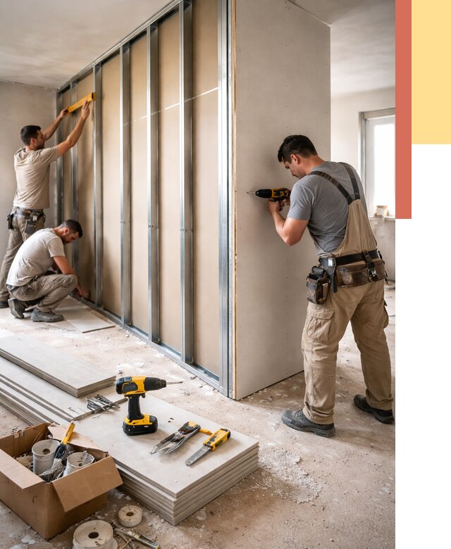 Монтаж однослойной перегородки из гипсокартона в Люберцах от 684 руб. | ОТДЕЛОЧНИК-Люб