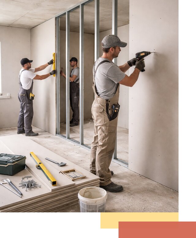 Однослойная перегородка из гипсокартона в Люберцах под ключ, монтаж и отделка