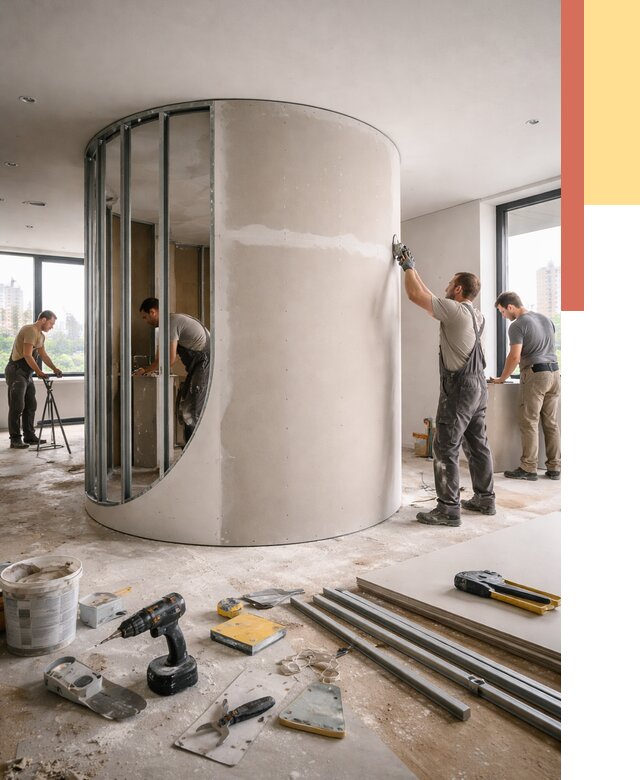 Радиусная перегородка из гипсокартона в Люберцах от 3051 руб. под ключ | ОТДЕЛОЧНИК-Люб