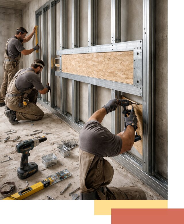 Усиленная перегородка для крепления тяжёлых конструкций в Люберцах