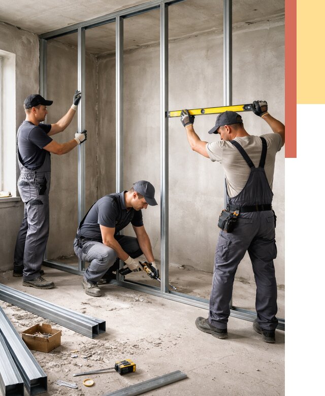 Монтаж каркаса перегородки из профиля в Люберцах от 789 руб. | ОТДЕЛОЧНИК-Люб