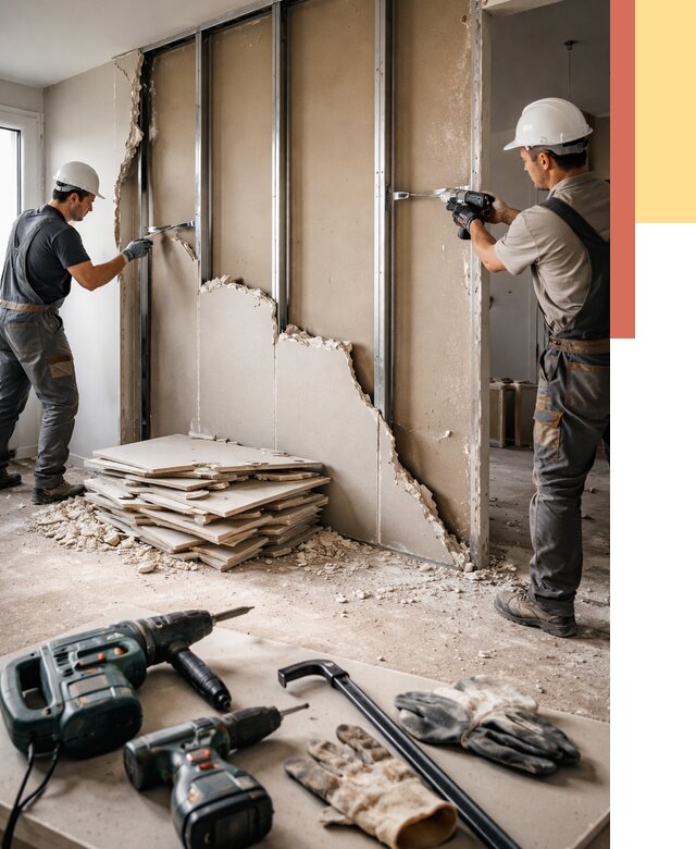 Демонтаж перегородки из гипсокартона в Люберцах от 1263 руб. быстро и недорого | ОТДЕЛОЧНИК-Люб