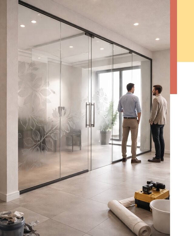 Стеклянные перегородки с рисунком в Люберцах от 13151 руб. монтаж и нанесение | ОТДЕЛОЧНИК-Люб