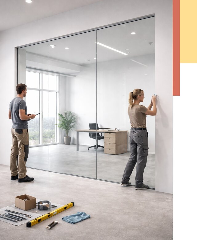 Перегородки из закаленного стекла в Люберцах от 9995 руб. под ключ | ОТДЕЛОЧНИК-Люб