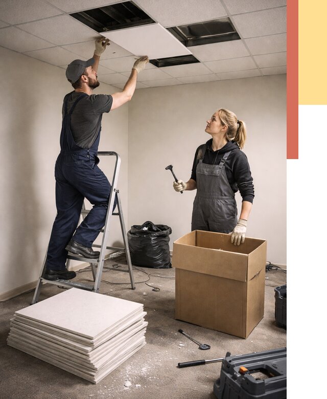 Демонтаж потолочной плитки в Люберцах от 4734 руб. быстро и недорого | ОТДЕЛОЧНИК-Люб