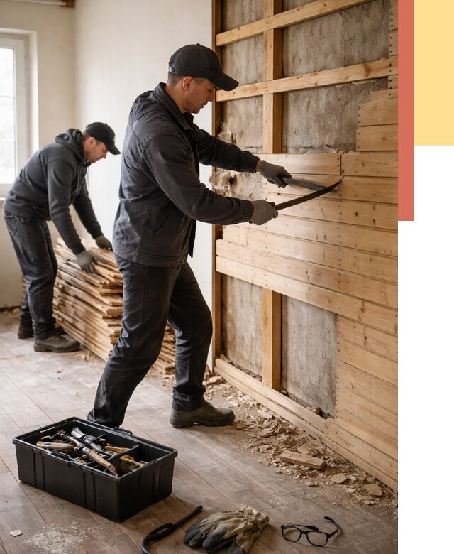 Демонтаж вагонки в Люберцах от 3998 руб/м2 — быстро и недорого | ОТДЕЛОЧНИК-Люб