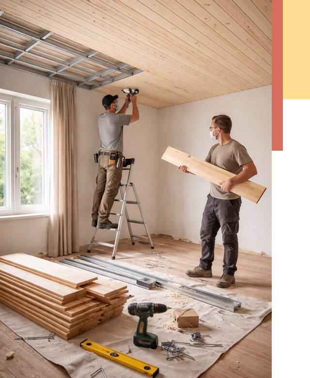 Монтаж потолка из вагонки в Люберцах от 6839 руб. | Быстро и недорого — ОТДЕЛОЧНИК-Люб