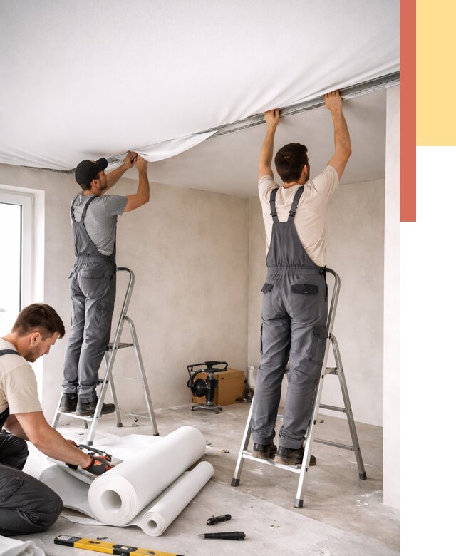 Монтаж тканевого натяжного потолка в Люберцах от 3682 руб. под ключ | ОТДЕЛОЧНИК-Люб