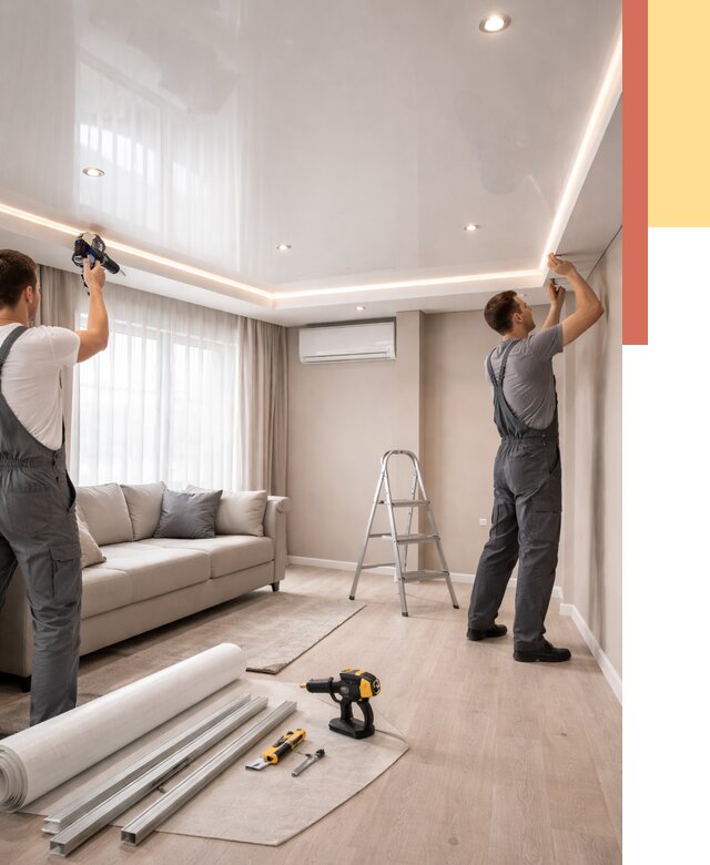 Монтаж глянцевого натяжного потолка в Люберцах от 789 руб. под ключ | ОТДЕЛОЧНИК-Люб