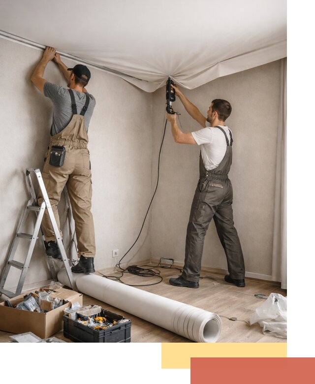 Монтаж цветного натяжного потолка в Люберцах за один день