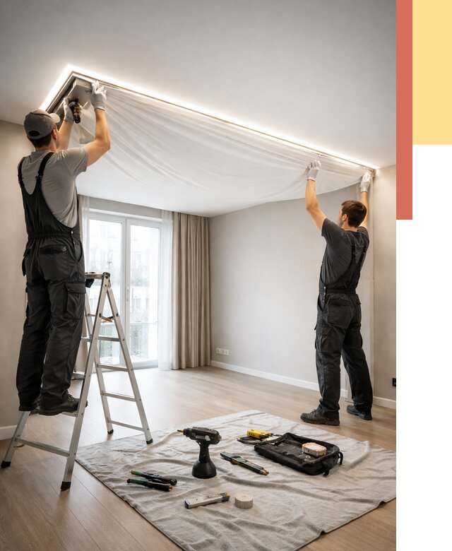 Монтаж парящего натяжного потолка в Люберцах от 4734 руб. быстро и недорого | ОТДЕЛОЧНИК-Люб