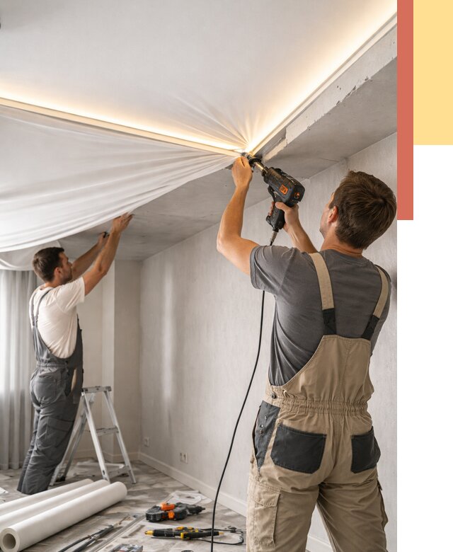 Монтаж натяжного потолка с подсветкой в Люберцах от 999 руб. | ОТДЕЛОЧНИК-Люб