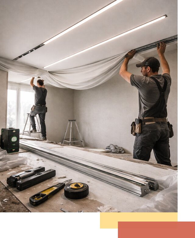 Монтаж натяжных потолков со световыми линиями в Люберцах