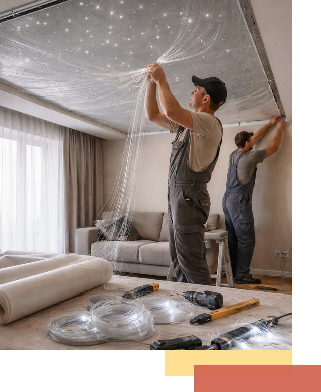 Монтаж натяжного потолка «Звездное небо» в Люберцах