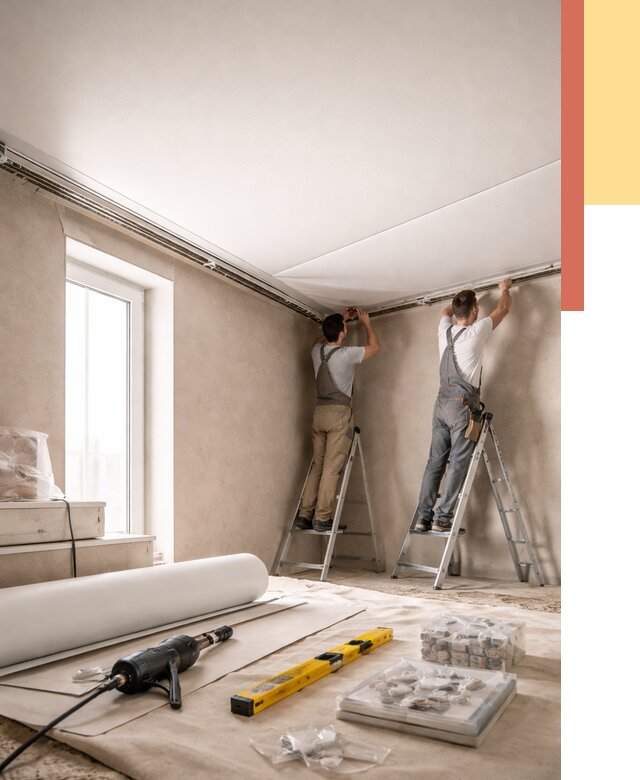 Монтаж натяжного потолка в спальне в Люберцах от 3998 руб. под ключ | ОТДЕЛОЧНИК-Люб