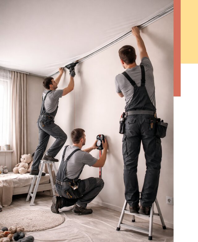 Монтаж натяжного потолка в детской в Люберцах от 3682 руб. — быстро и недорого | ОТДЕЛОЧНИК-Люб