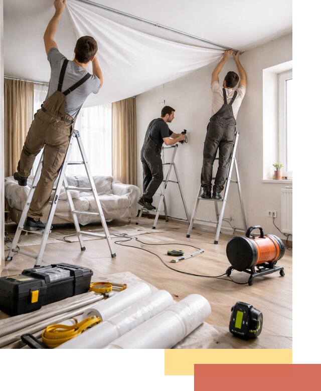 Монтаж натяжного потолка в гостиной в Люберцах