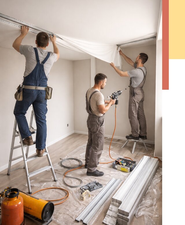 Монтаж натяжного потолка в студии в Люберцах от 5787 руб. — быстро и недорого | ОТДЕЛОЧНИК-Люб