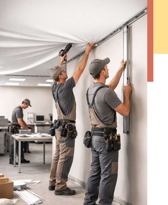 Монтаж натяжного потолка в офисе в Люберцах от 473 руб/м² — быстро и недорого | ОТДЕЛОЧНИК-Люб