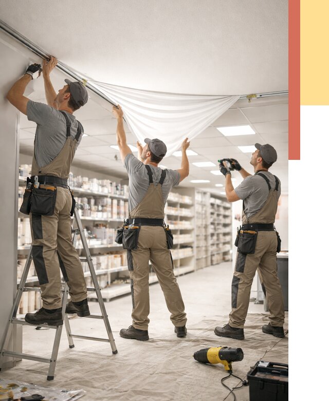 Монтаж натяжного потолка в магазине в Люберцах от 4734 руб. быстро и недорого | ОТДЕЛОЧНИК-Люб