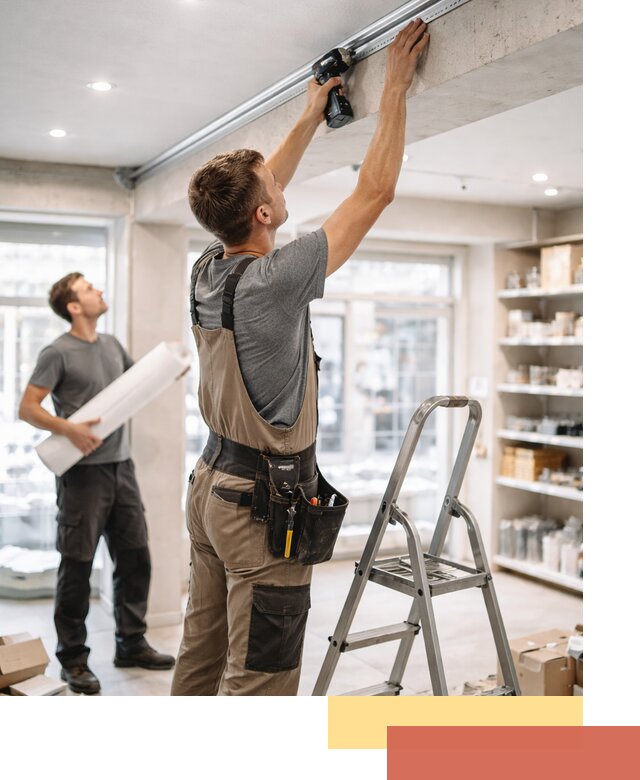 Монтаж натяжных потолков в магазине в Люберцах