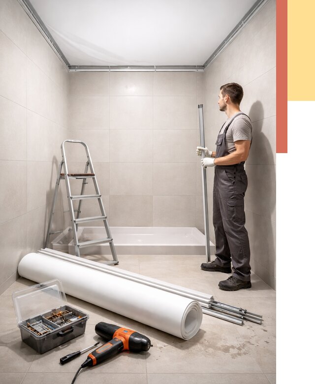 Монтаж натяжного потолка в санузле в Люберцах от 1946 руб. — ОТДЕЛОЧНИК-Люб