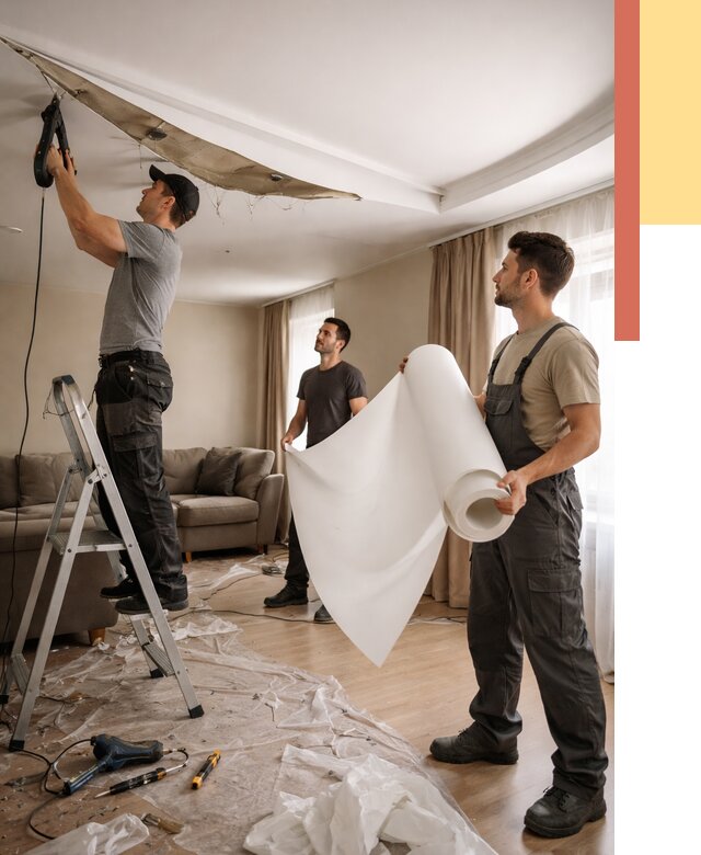 Замена полотна натяжного потолка в Люберцах от 9995 руб. быстро и недорого | ОТДЕЛОЧНИК-Люб