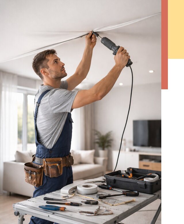 Ремонт натяжных потолков в Люберцах от 9995 руб. под ключ — ОТДЕЛОЧНИК-Люб