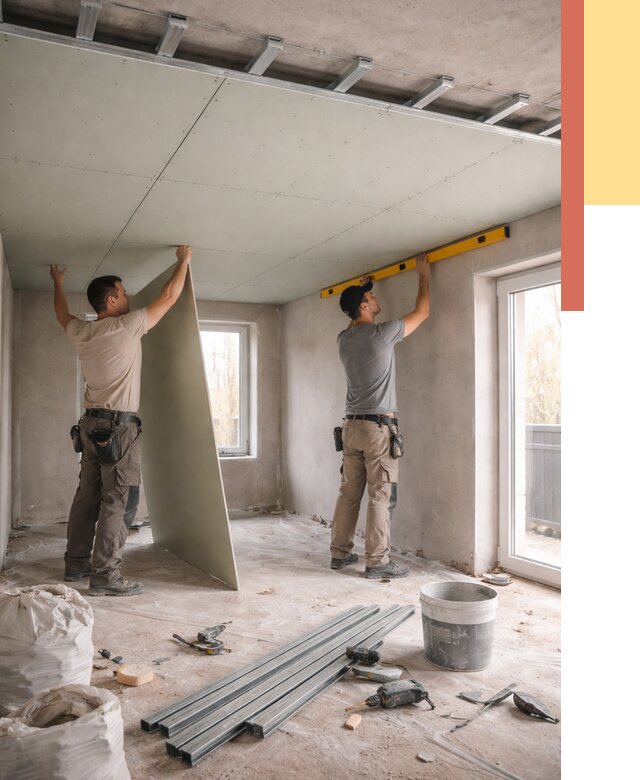 Одноуровневый потолок из гипсокартона в Люберцах от 789 руб. — монтаж под ключ | ОТДЕЛОЧНИК-Люб